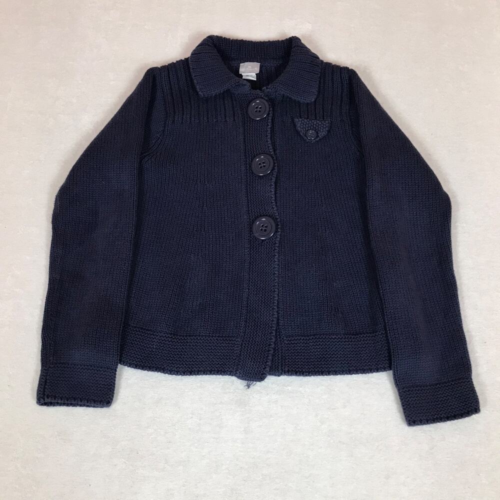 Vintage Cyrillus Cottagecore Preppy Cotton Navy Blue Button Cardigan